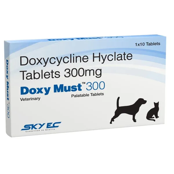 Doxy Must 300mg (Doxycycline Hyclate)Tablets for Dogs and Cats 10 Tablets