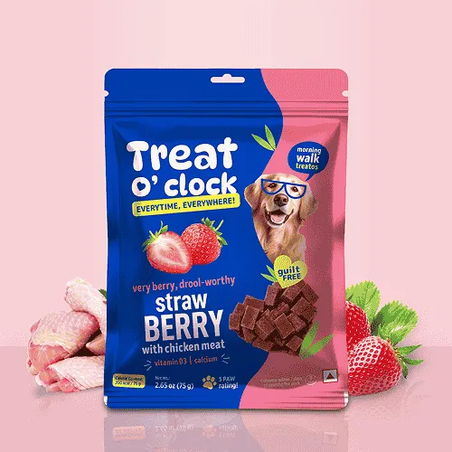 Treat O'Clock Strawberry with Chicken Meat Treats for Dogs 75 Gm